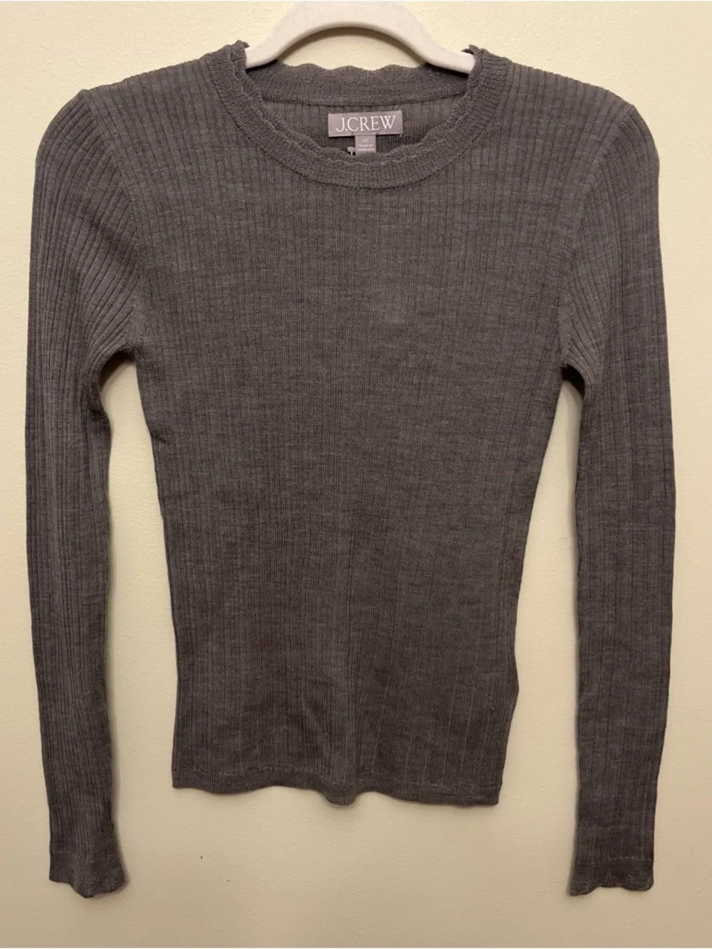 NWT J. Crew Ribbed Long Sleeve Top 100% Merino Wool Women's Size XS Grey
